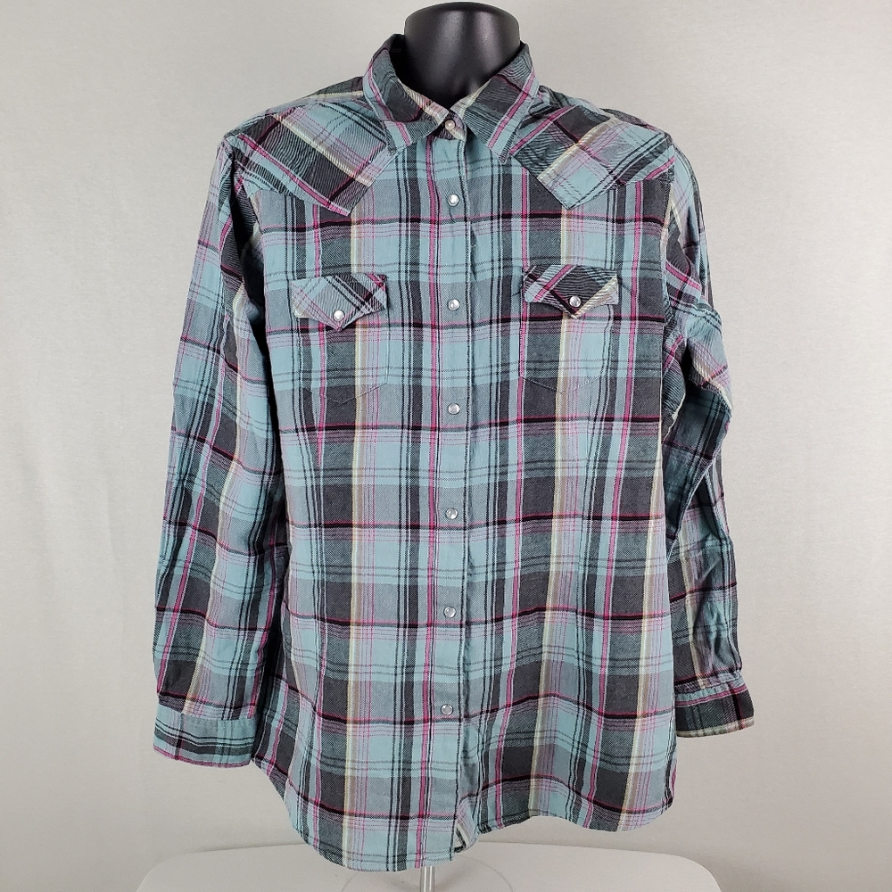 VTG Wrangler Pearl Snap Button Up Long Sleeve Top